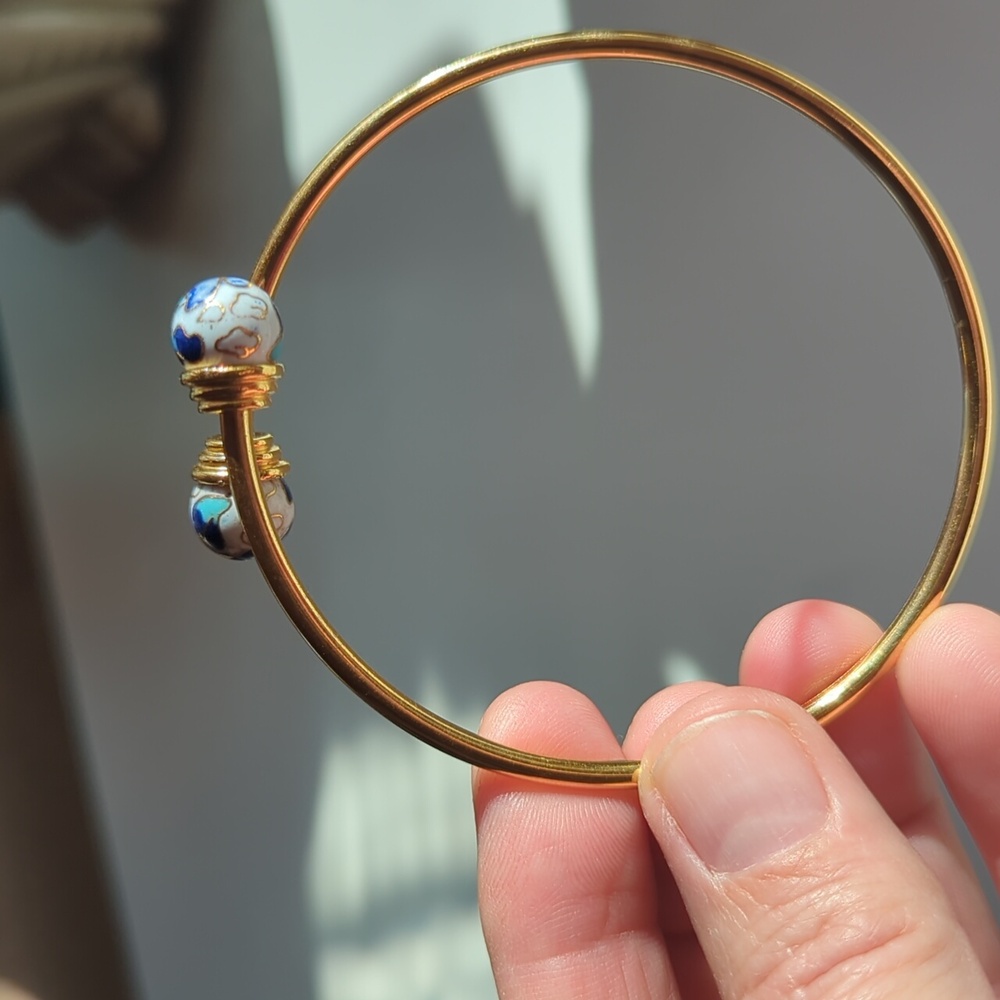 Vintage Cloisanne Bypass Bracelet/Bangle Gold Tone - Picture 7 of 16